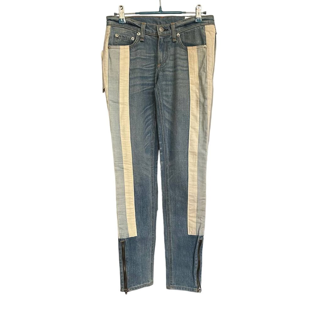 rag bone JEAN Relay Colorblock‎ Skinny Jeans Womens Size 24 Zip Ankle